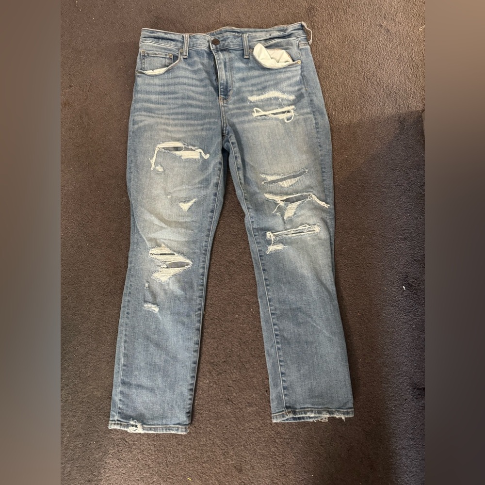 American Eagle Patched Rips High Rise Jeans